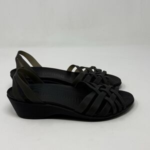 Crocs Women Isabella Huarache Jelly Wedge Sandals Womens 9 Black Open Toe Comfy